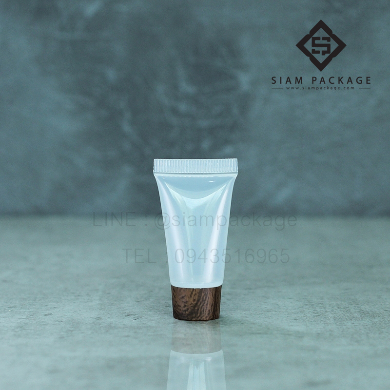 หลอดโฟม ฝาเกลียว ขนาด 5g. หลอดใส ฝาไม้เข้ม