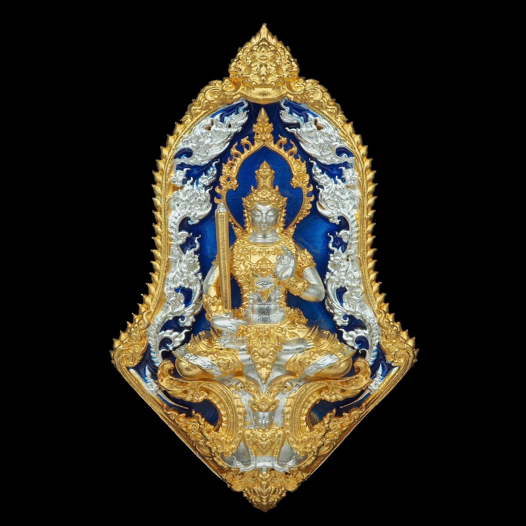 เหรียญพระไพศรพณ์ (ท้าวเวสสุวรรณ) รุ่นประทานพร รหัส 5 เนื้อบรอนซ์ 2K เหรียญลงยาน้ำเงิน
