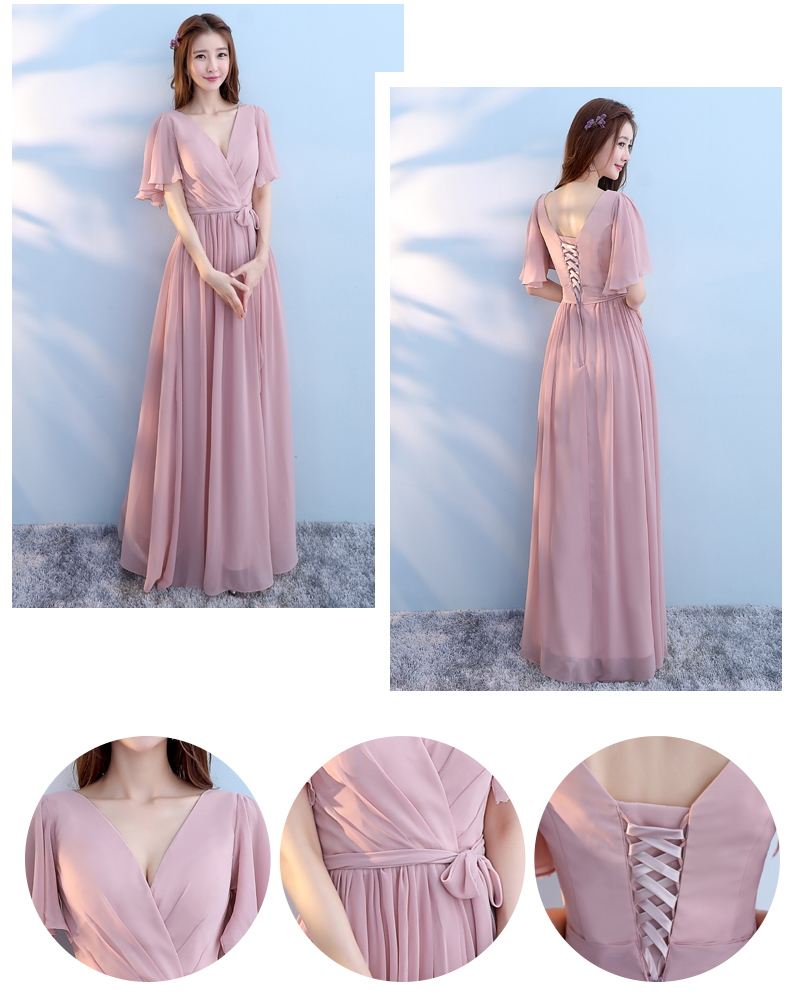 Pre-order ชุดเพื่อนเจ้าสาว สีชมพู Nude ผ้าชีฟอง เชือกผูกหลัง มีหลายแบบ