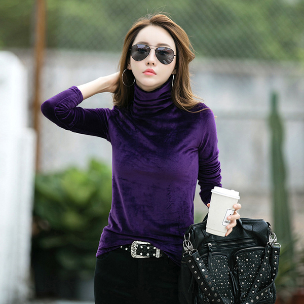 เสื้อกำมะหยี่คอเต่า แขนยาว ผ้าหนานุ่มสองด้าน (12337X)