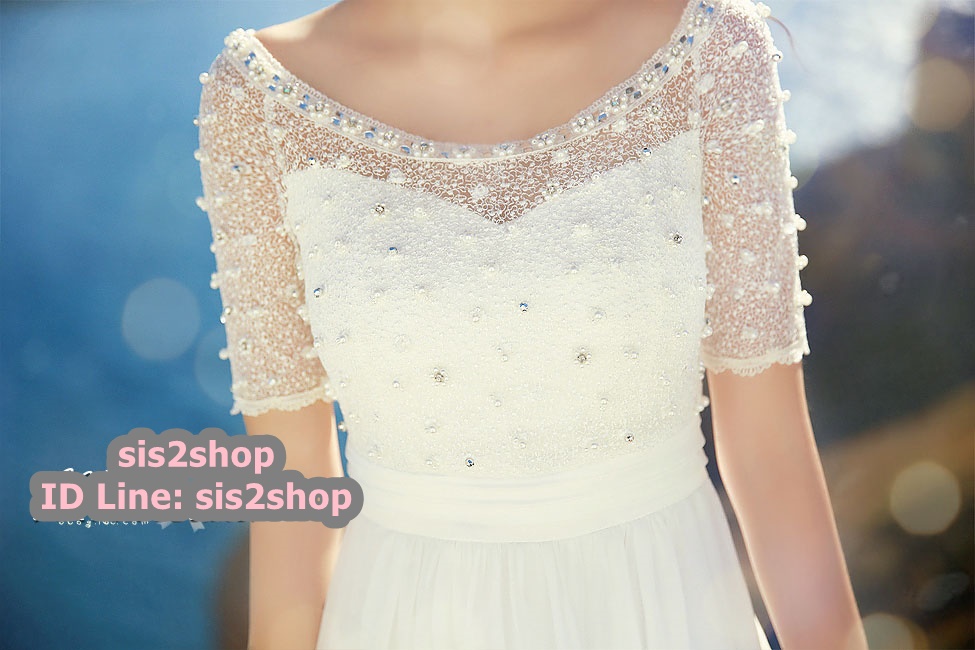 พร้อมส่ง ชุดราตรียาว ผ้าชีฟอง สีขาว เสื้อท่อนบนเป็นผ้าโปร่งปักลวดลายและปักมุขช่วงขอบคอ สวยหรู สไตล์ โบฮีเมียน