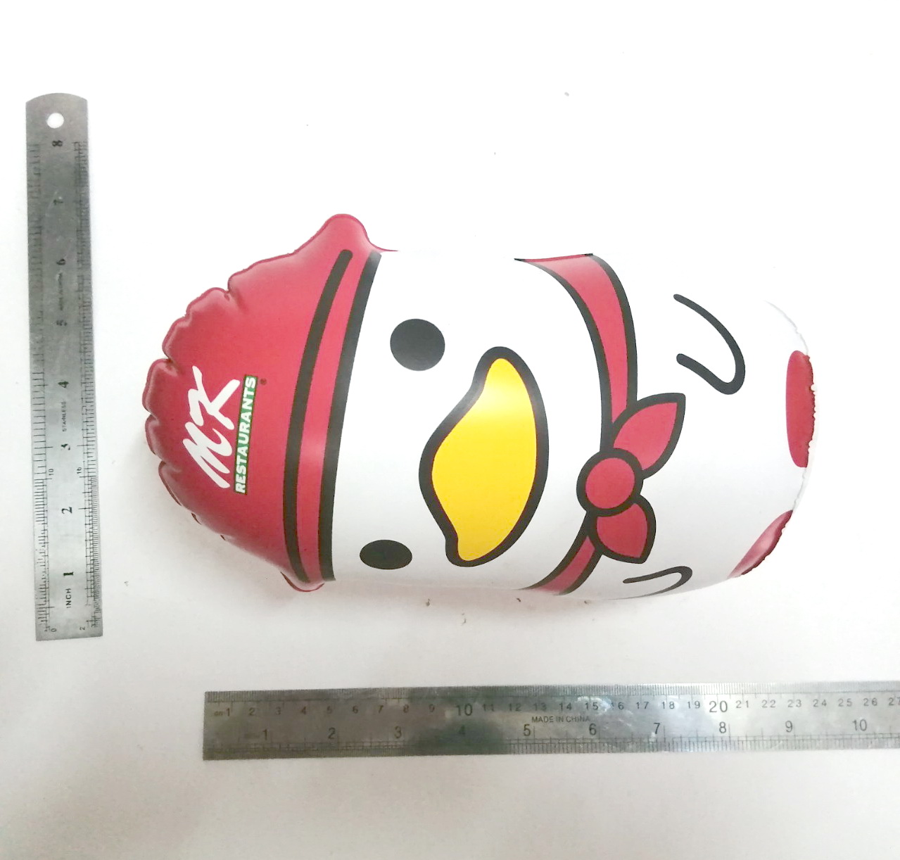 ตุ๊กตาเป่าลม/ตุ๊กตาล้มลุก เป็ดพ่นไฟ มาสคอตของ สุกี้เอ็มเค MK สภาพดี ไม่มีรั่ว