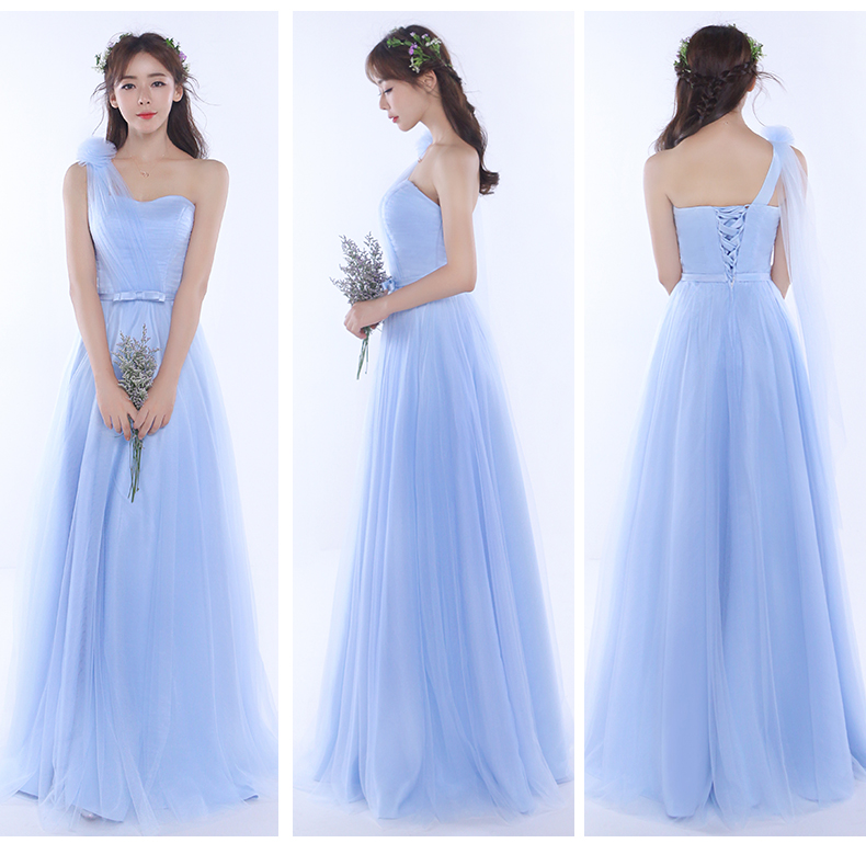 Pre-order ชุดเพื่อนเจ้าสาว สีฟ้า กระโปรงตาข่าย เชือกผูกหลัง