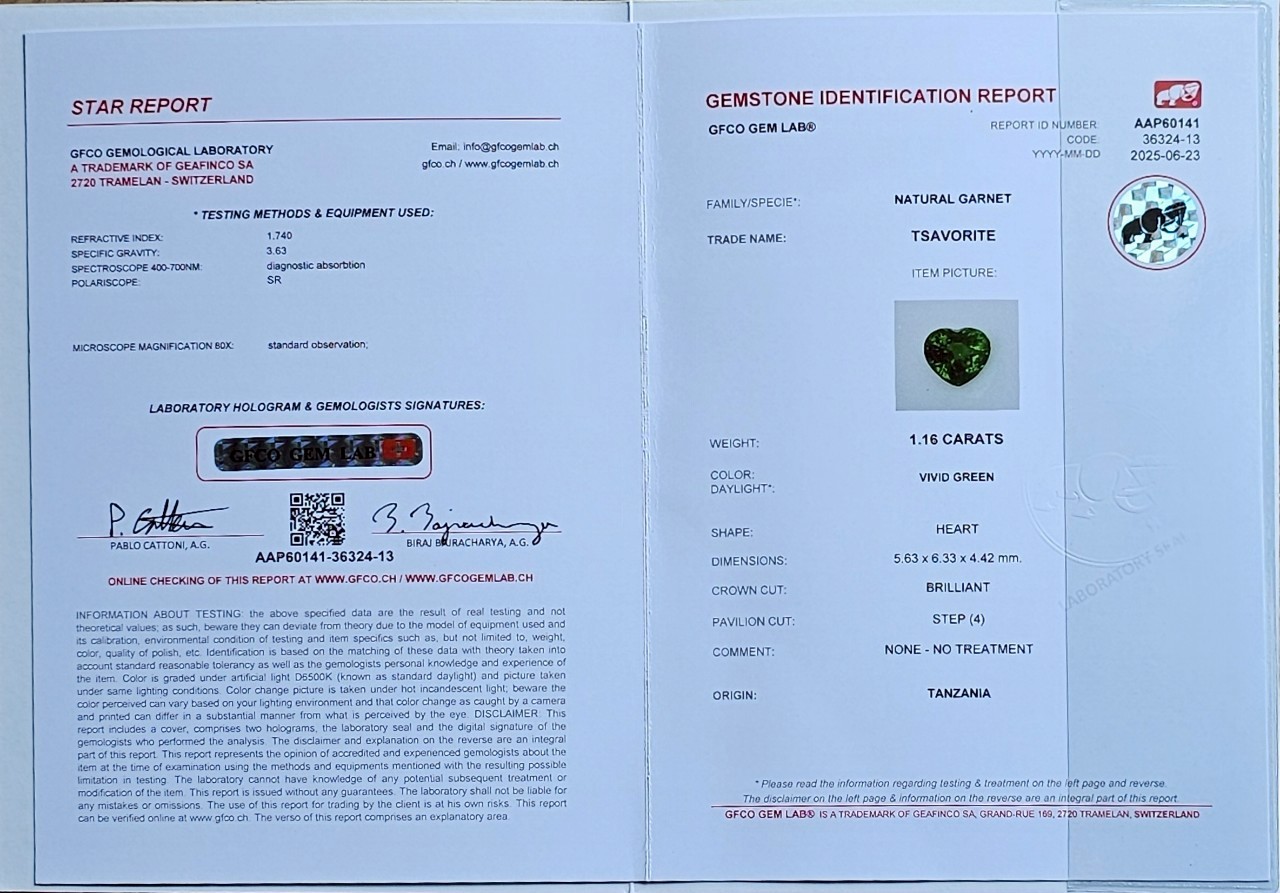พลอย ซาโวไรท์ Tsavorite Garnet 1.16 กะรัต (Cts.) ดิบ Unheated พร้อมใบเซอร์ อัญมณีมงคลประจําวันเกิด เครื่องประดับพลอย