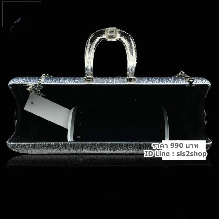 พร้อมส่ง Evening Clutch กระเป๋าออกงาน สี น้ำตาลทอง แบบเรียบหรู คาดคริสตัลฝาปิด