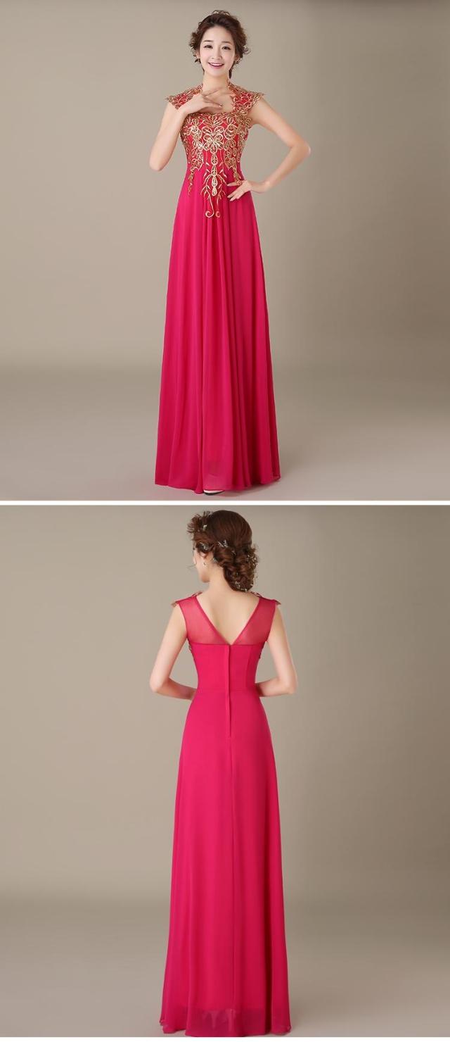 Pre-order ชุดราตรียาว แขนกุด ปักลายดอกไม้ช่วงบน กระโปรงชีฟอง ซิปหลัง สวยหรู