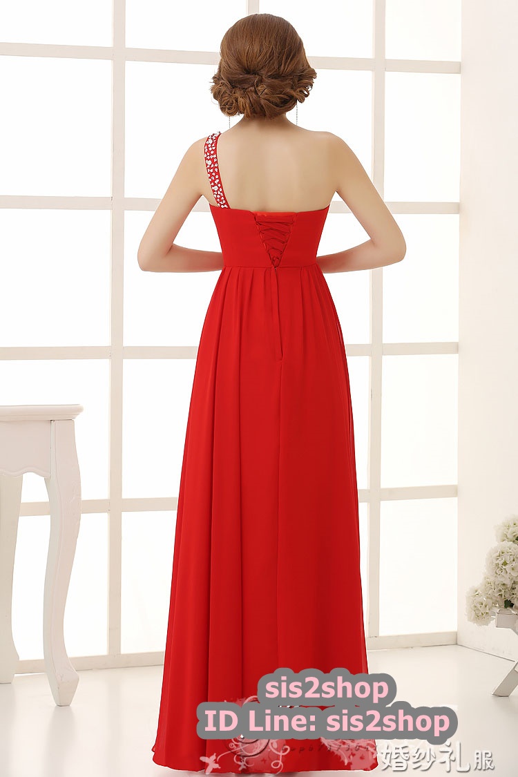 พร้อมส่ง ชุดราตรียาว ไหล่เดียว สีเขียวมิ้นท์ ผ้าชีฟอง แต่งเลื่อม+มุก ช่วงเนินอกและเอว