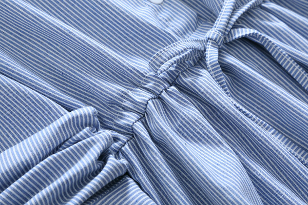 เดรสเชิ้ตแขนยาว เอวผูกจั๊ม ปักลายแมวน่ารัก (12296LM)