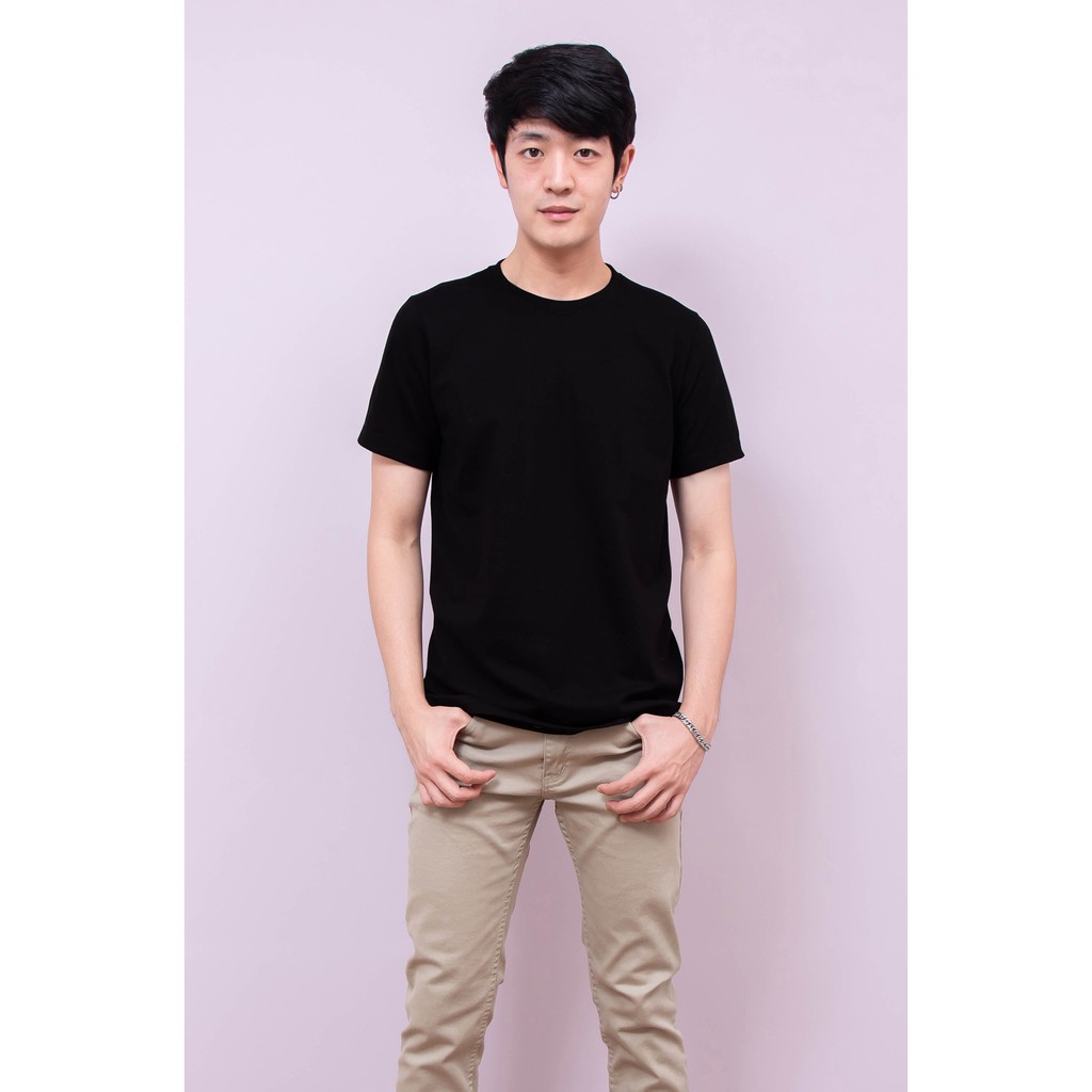 เสื้อยืด OV101 คอกลม ผ้าCotton100% 32 เนื้อนุ่ม ใส่สบาย สีดำ