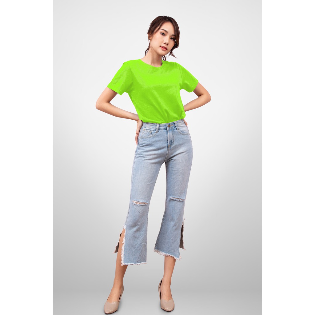 Noproblem Noproblem ยอดขาย No.1 รับประกัน ไม่ย้วย ไม่ยืด ผ้านุ่ม เสื้อยืด สีพื้น เสื้อยืดคอกลม สีเขียวตอง