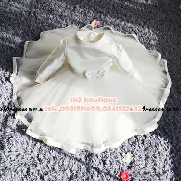 Pre-order ชุดราตรีเด็ก ชุดออกงานสไตล์เจ้าหญิง สีขาว แขนยาว เรียบหรู กระโปรงผ้าแก้ว