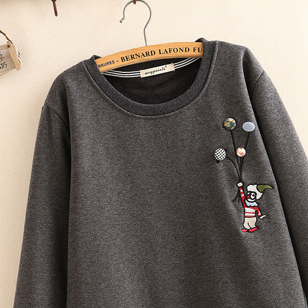 เสื้อสเวตเตอร์กันหนาวปักลายวินเทจ ซับกำมะหยี่เต็มตัว (12255LM)