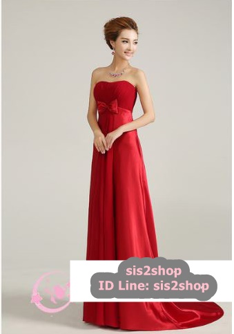 พร้อมส่ง ชุดราตรียาว เกาะอก ทรงหางปลาสีไวน์แดง อกจับจีบรอบตัวผ้าชีฟอง มีโบว์ช่วงเอว ทิ้งชายด้านหน้า กระโปรงเป็นผ้ามัน สวยหรู (ซิปหลัง)