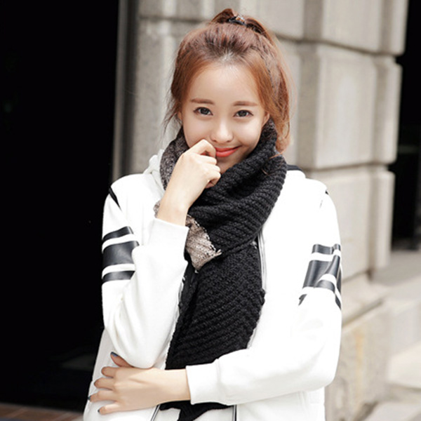 ผ้าพันคอไหมพรมถักลายตัดสี ผืนยาว ใช้ได้ทั้งหญิงและชาย (11307L)