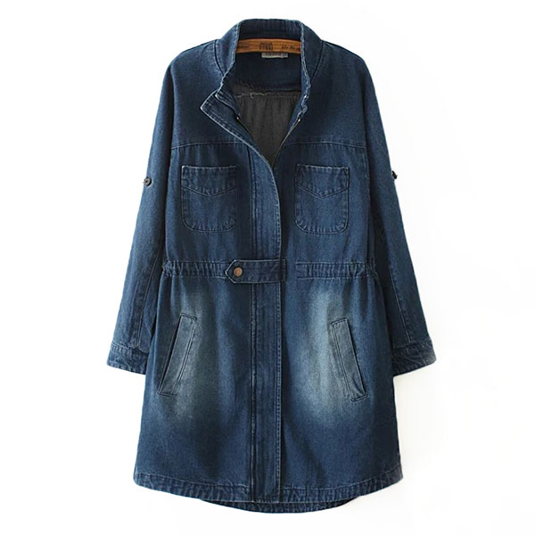 เสื้อโค้ทยีนส์กันหนาว คอปิด ผ้ายีนส์ฟอกนิ่มแต่งกระเป๋าคู่ (11796LM)