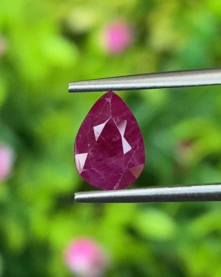 พลอย ทับทิม พม่า (Burmese Ruby Sapphire) 1.33 กะรัต พลอยแท้ อัญมณีมงคลประจําวันเกิด เครื่องประดับพลอย