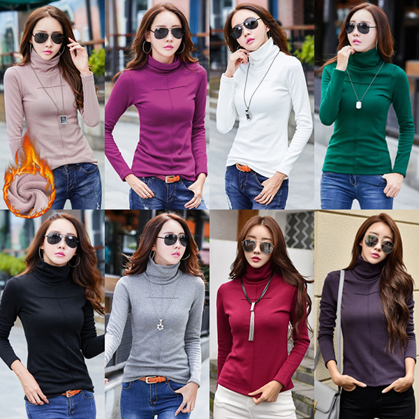 เสื้อคอเต่าแขนยาว ผ้าคอตตอนซับกำมะหยี่กันหนาว (12292X)