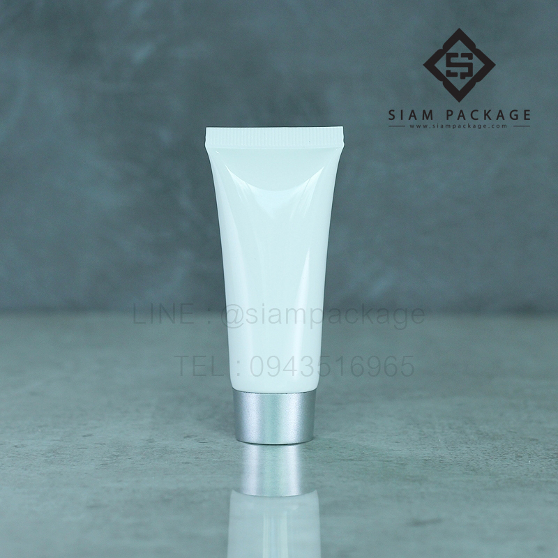 หลอดโฟม 10g. ฝาเกลียว หลอดโฟมสีขาว สีเงินด้าน
