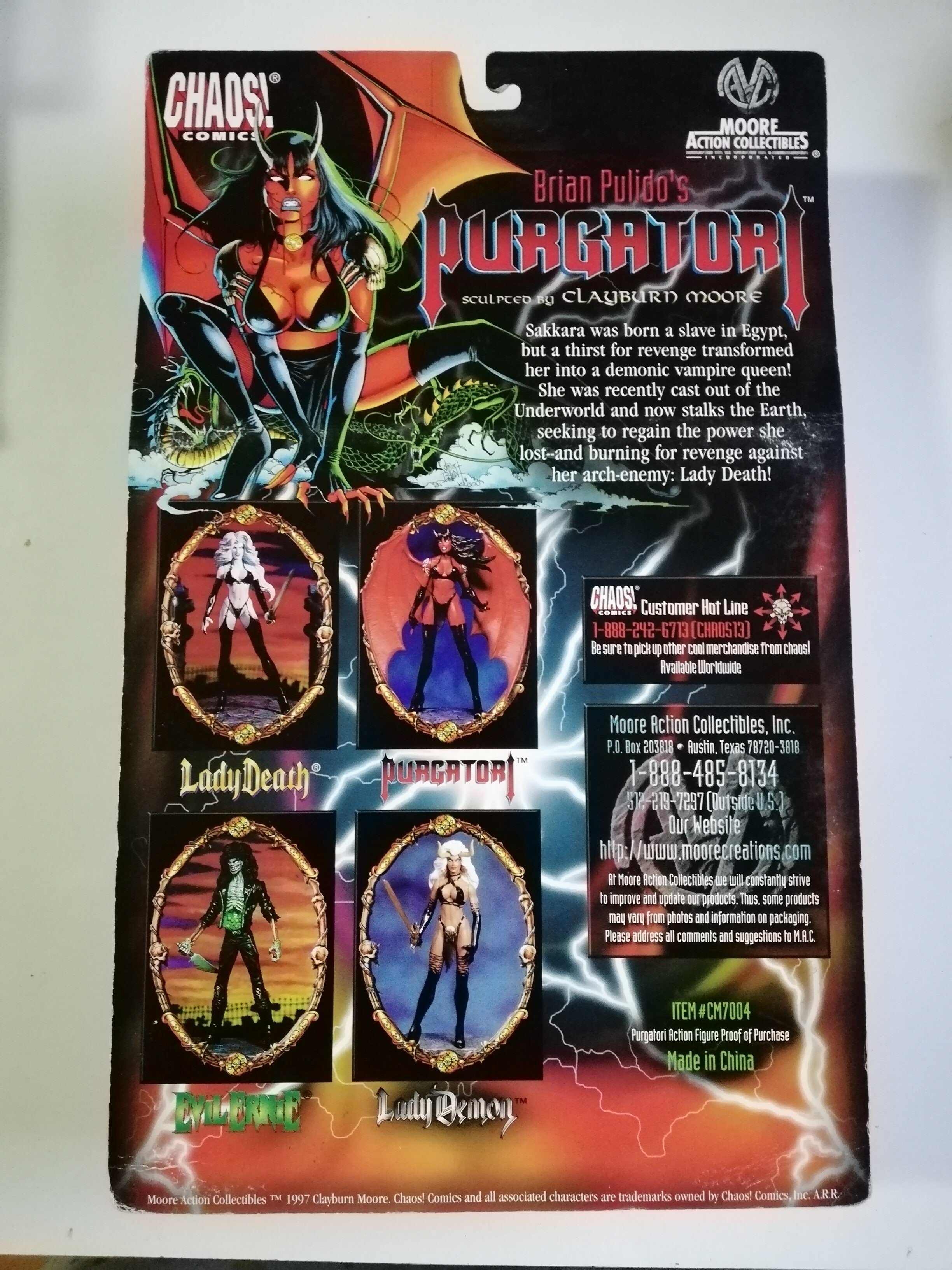 ของสะสมงานเก่าMoor Action Collection ,Chaos comics ฟิกเกอร์ แวมไพร์สาว Purgatori ออริจินอลดีไซน์จาก Brian Purido พร้อมฐาน ขนาดประมาณ 20 ซม.