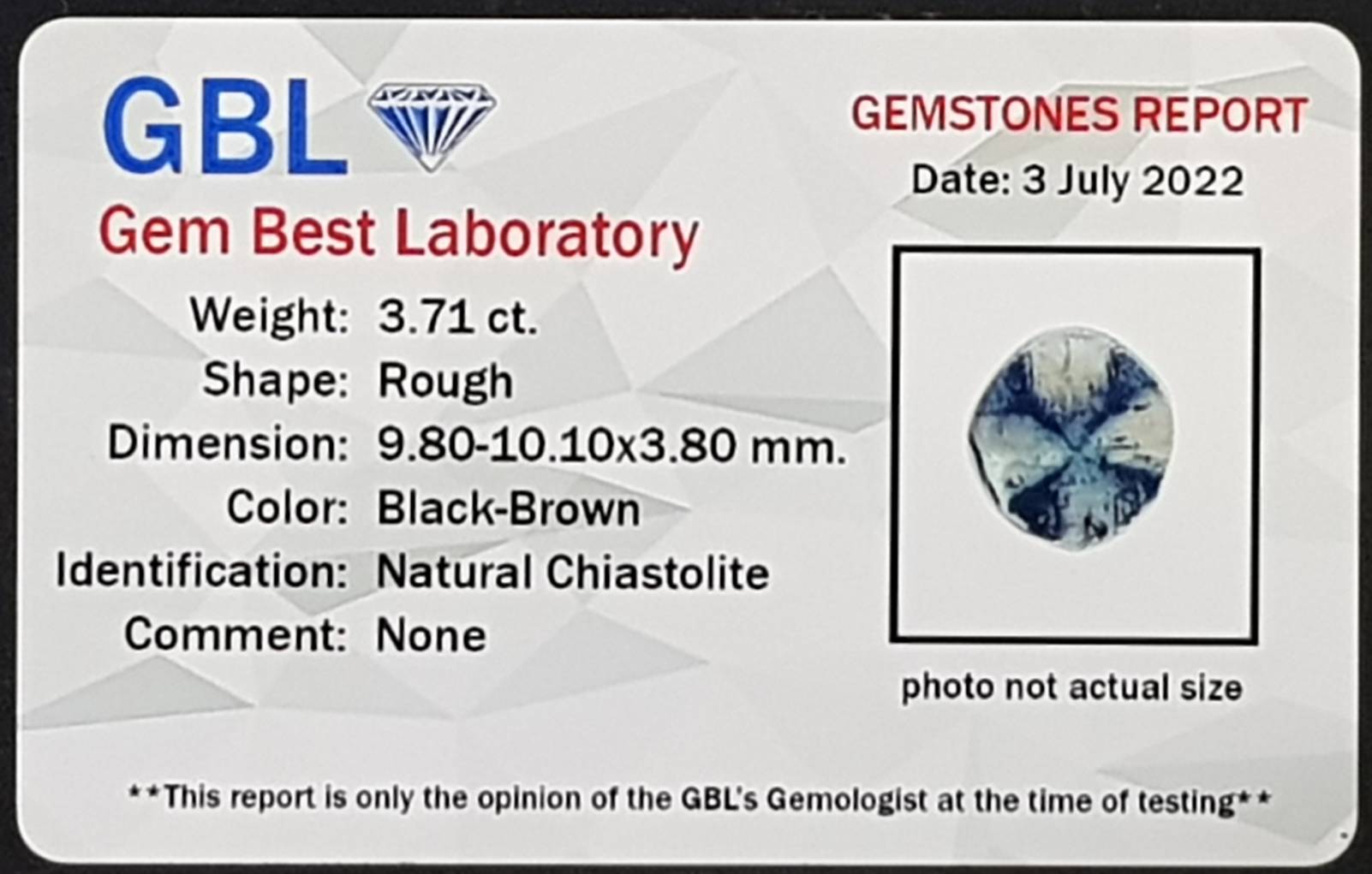 ไคแอสโทไลต์ Chiastolite 3.71 กะรัต (Cts.) พร้อมใบเซอร์ พลอยแท้ อัญมณีมงคลประจําวันเกิด เครื่องประดับพลอย