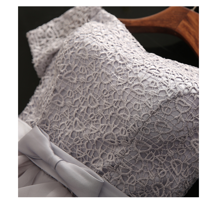 Pre-order ชุดราตรีสั้น ชุดเพื่อนเจ้าสาว แบบ B ไหล่ปาด กระโปรงสั้น ผ้าลูกไม้ คาดเอวด้วยโบว์ กระโปรงผ้าแก้วเป็นชั้น ๆ เชือกผูกหลัง