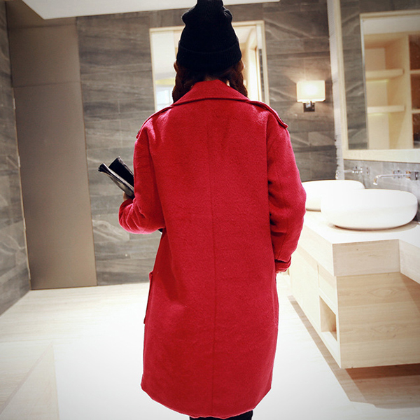 เสื้อโค้ทกันหนาวตัวยาว ผ้าวูลเนื้อหนาแต่งกระดุมคู่ (11730CV)