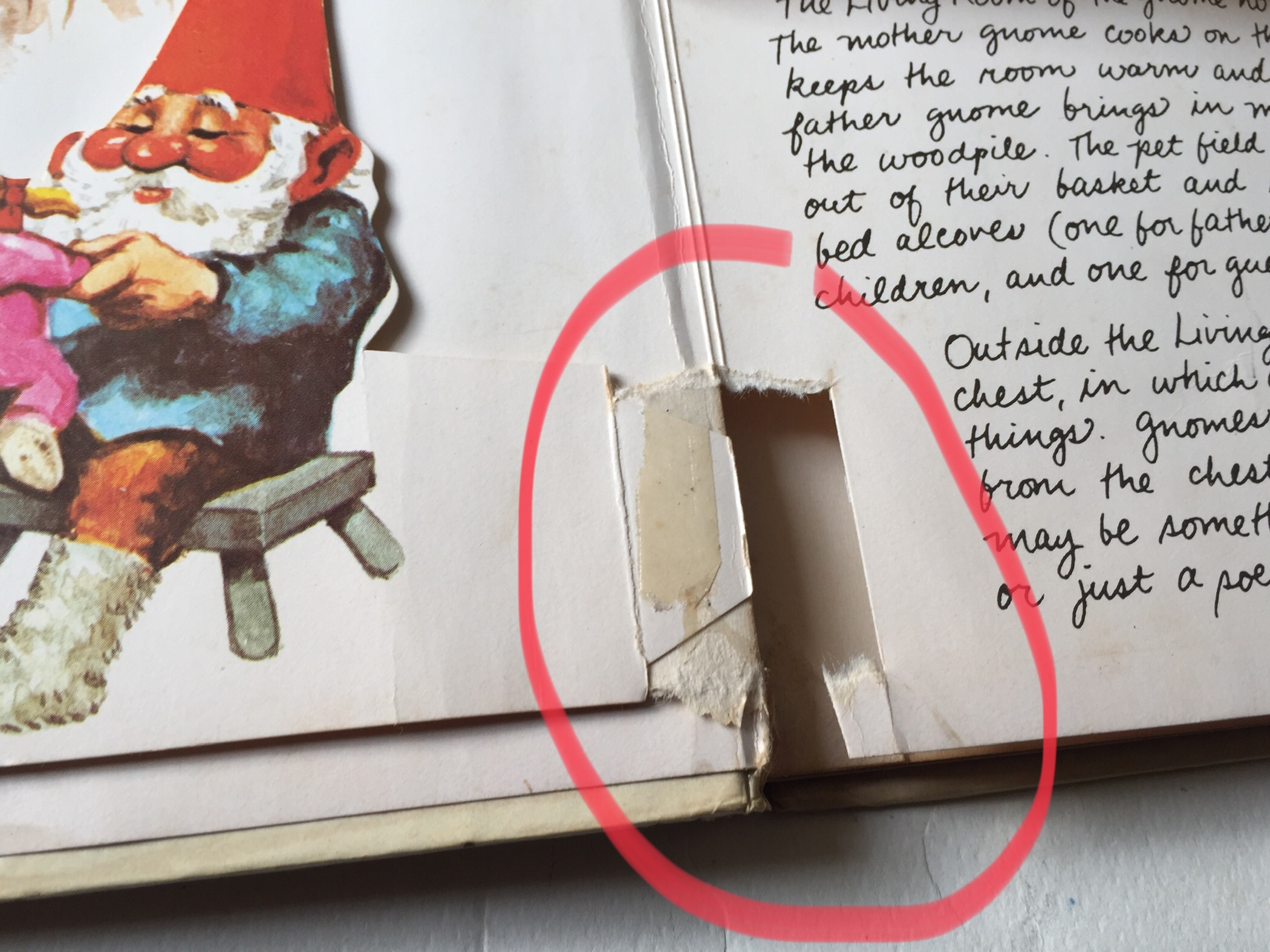 หนังสือภาพเก่าปกแข็ง ฉบับภาษาอังกฤษ pop up Book of Gnomes ** มีตำหนิ โปรดตรวจสอบทุกภาพ,Art Director: Chuck Murphy Designer : John stresan Paper Engineer : Tor Lokvig Handwriting: Diane Kosowski @1979 Harry N.Abrams,Ine. Adapted from GNOMES by Rien Poortvl