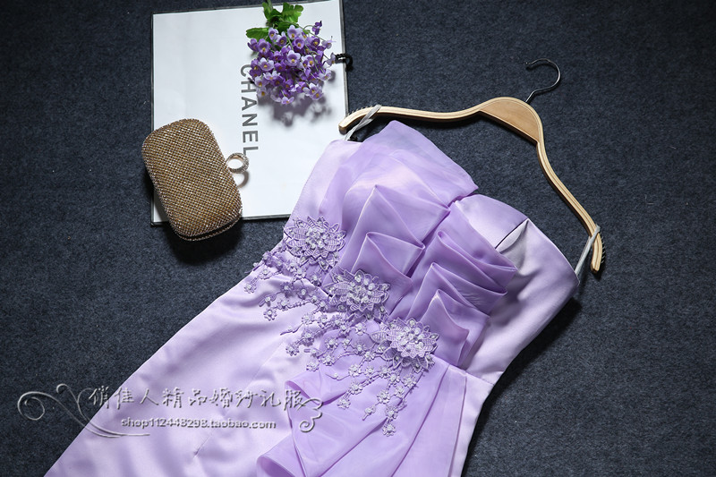 Pre-order ชุดราตรีสั้น เกาะอก จับเดรป แต่งลูกไม้ มีซิป