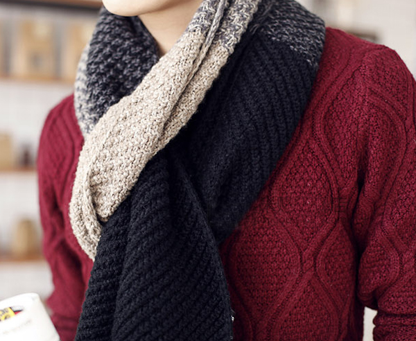 ผ้าพันคอไหมพรมถักลายตัดสี ผืนยาว ใช้ได้ทั้งหญิงและชาย (11307L)