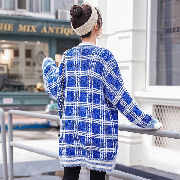 Premium Cardigan เสื้อคลุมไหมพรมขนนุ่ม คอวี ถักลายตาราง (12276B)