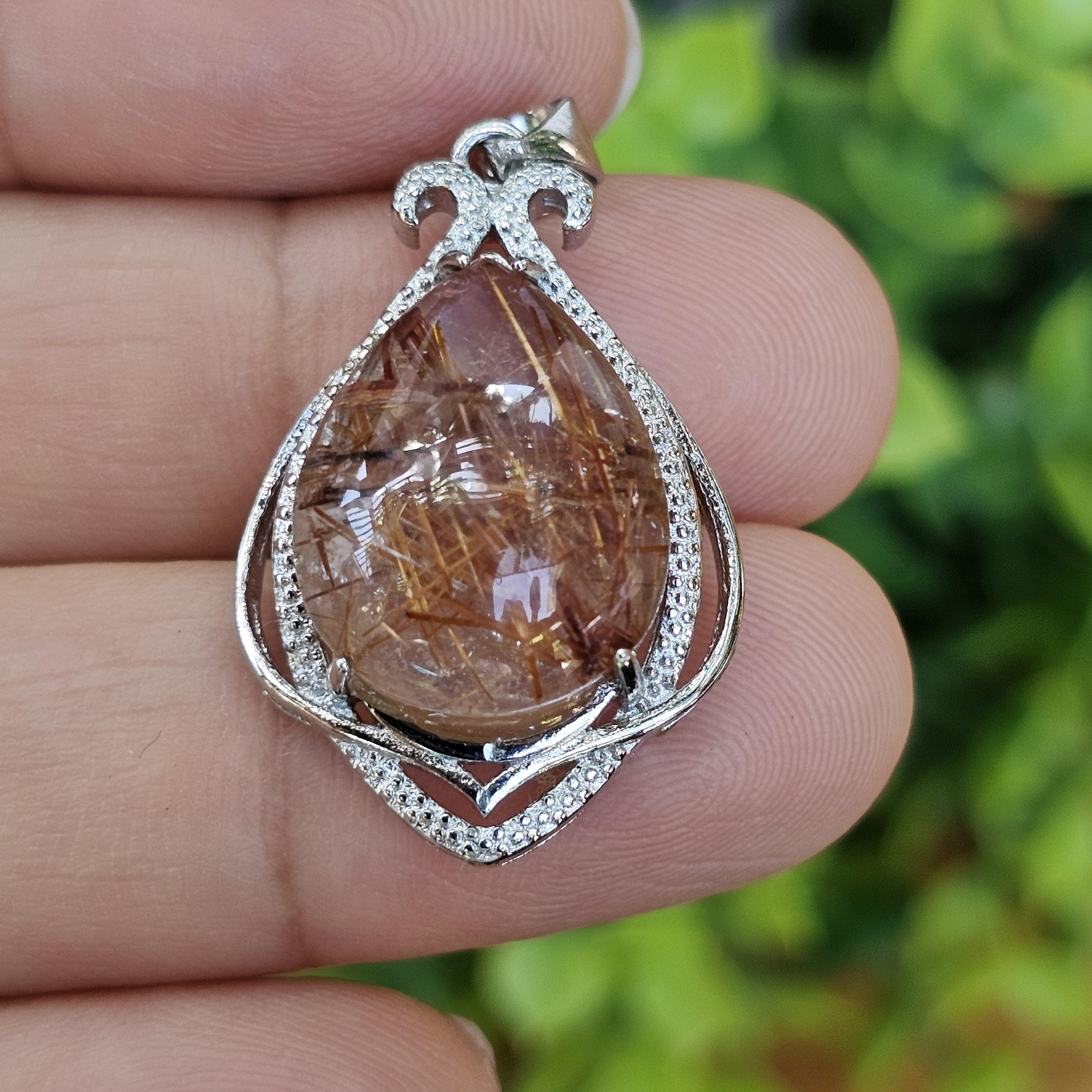 จี้ไหมนาค Rutilated Quartz 21.48 กะรัต Cts. พลอยแท้ อัญมณีมงคลประจําวันเกิด เครื่องประดับพลอย