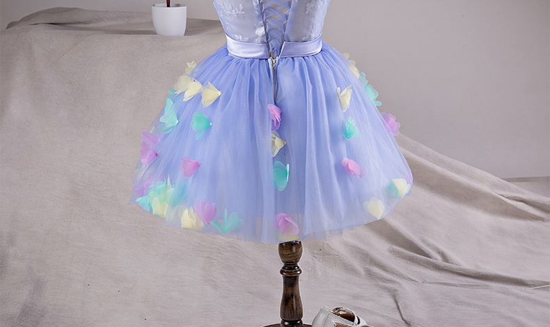 Pre-order ชุดราตรีเด็ก ชุดออกงาน ชุดกระโปรง สไตล์เจ้าหญิง แขนกุด ผ้าตาข่าย แต่งเพชรคาดเอว แต่งดอกไม้ เชือกผูกหลัง สำเนา