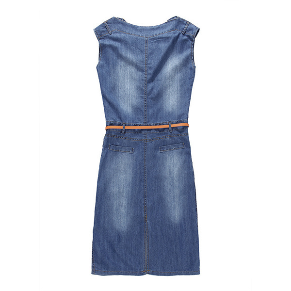 เดรสยีนส์ฟอกนิ่ม พร้อมเข็มขัดหนัง (11627D)