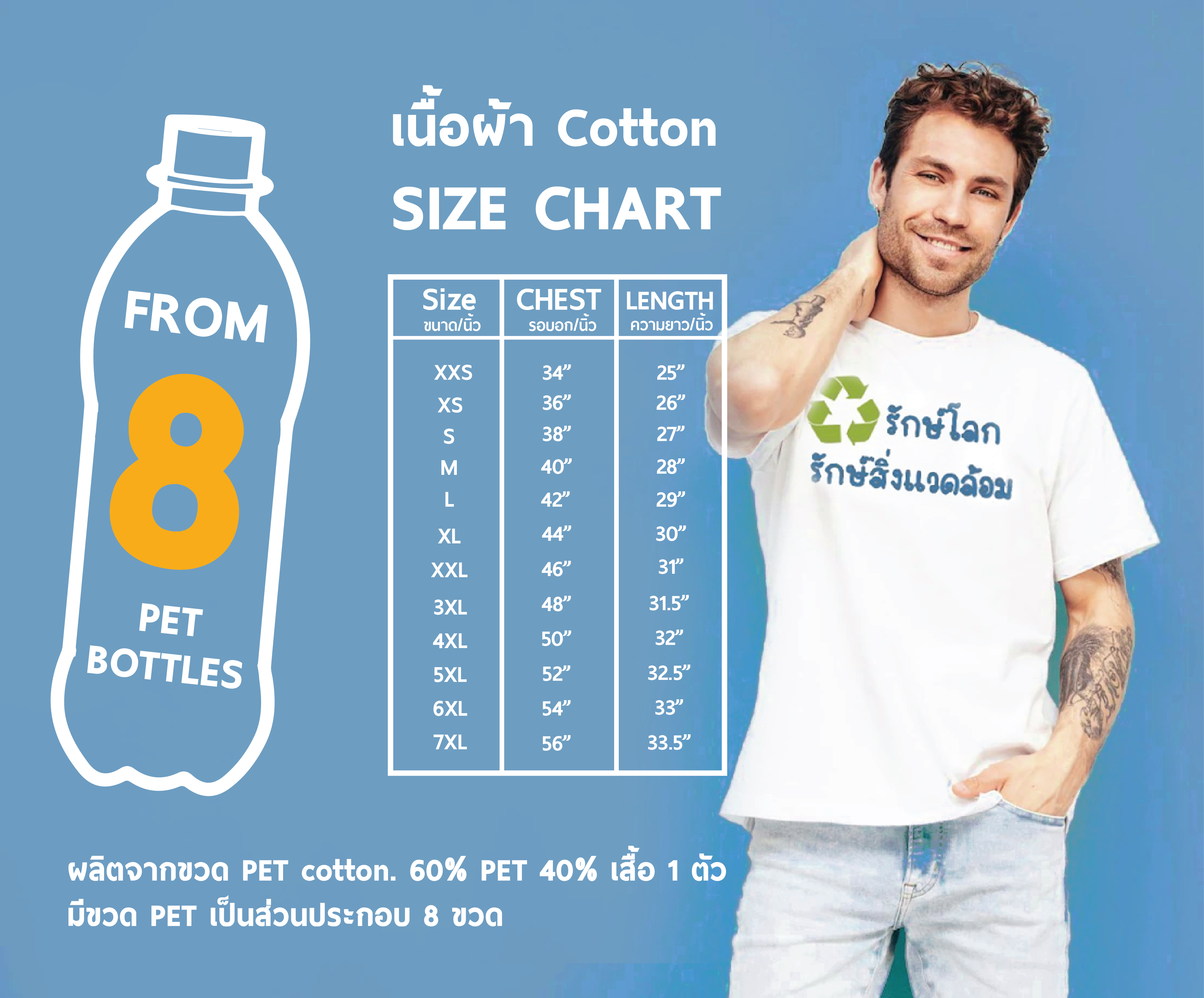 เสื้อยืดผลิตจากขวดพลาสติก 20 ขวด สีขาว