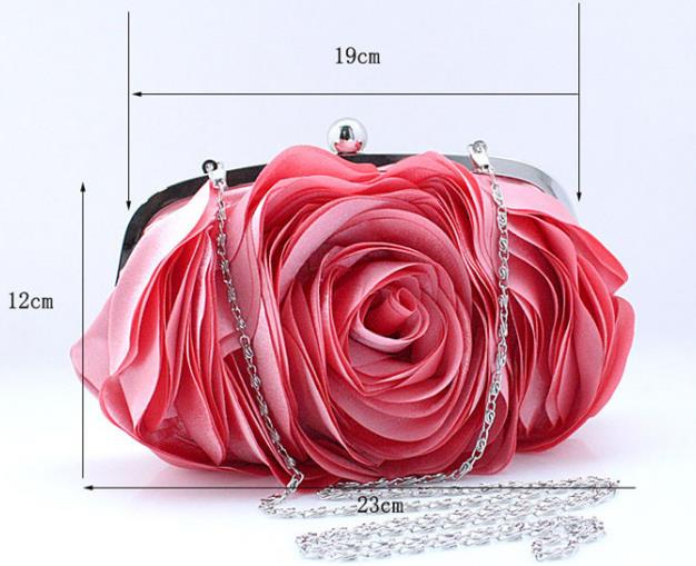 พร้อมส่ง Evening Clutch กระเป๋าออกงาน รูปดอกกุหลาบ เนื้อซาตินสวย พร้อมสายโซ่ สั้น-ยาว