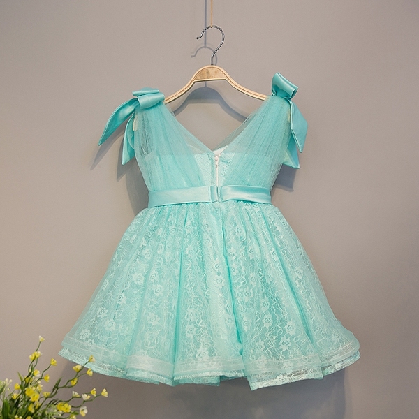 Pre-Order ชุดราตรีเด็ก สไตล์เจ้าหญิง แขนกุด แต่งโบว์ที่ไหล่ คาดผ้าที่เอว สีเขียวมิ้นต์ สีเหลือง มีซิป
