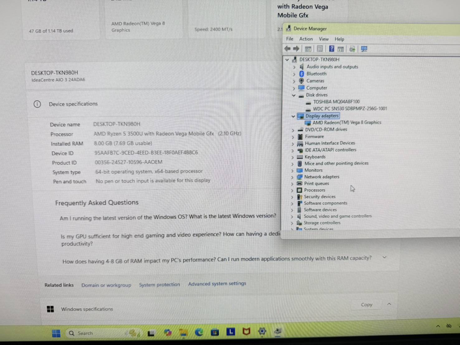 ALL-IN-ONE Lenovo ideacentre AIO 3 24ADA6(Ryzen5 3500U/8GB/M.2 256GB/1TB)+Adapter ไมค์ไม่ติด
