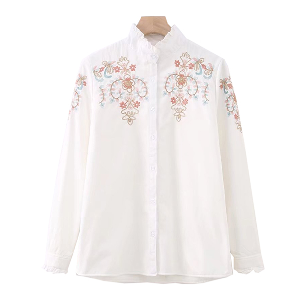 เสื้อเชิ้ตปักลายวินเทจ ซับในผ้าขนนุ่มกันหนาว (12128LM)