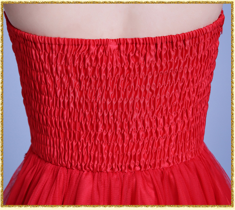 พร้อมส่ง ชุดราตรีสั้น เพื่อนเจ้าสาว สีแดง กระโปรงตาข่ายแบบเกาะอก หน้าสั้นหลังยาว พร้อมสร้อยคอลายลูกไม้ ถอดแยกได้ ซิปข้างลำตัว (จับสม๊อกด้านหลัง) **เหลือเฉพาะไซส์ใหญ่**