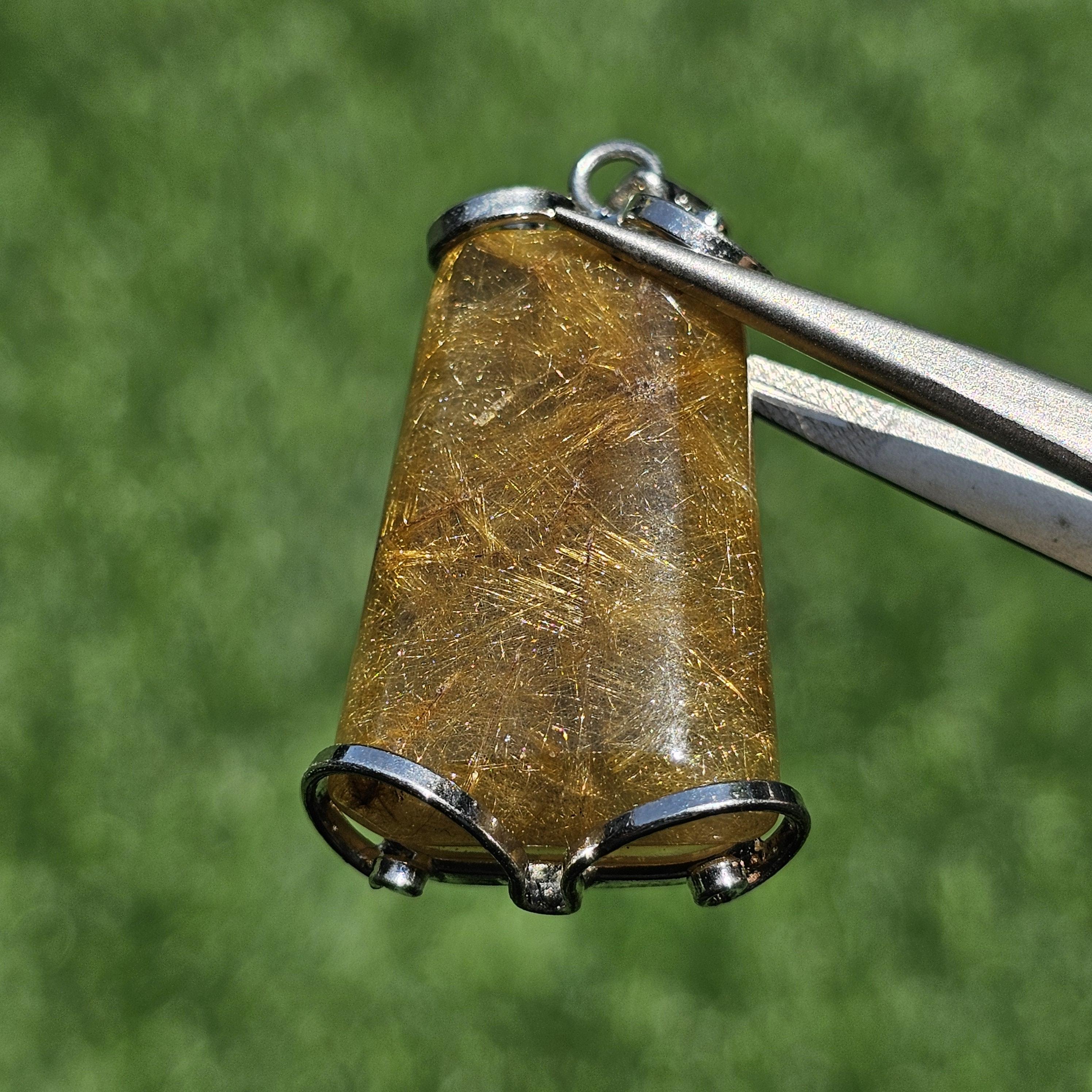 จี้ไหมทอง (Golden Rutilated Quartz) 52.63 กะรัต Cts. พลอยแท้ อัญมณีมงคลประจําวันเกิด เครื่องประดับพลอย