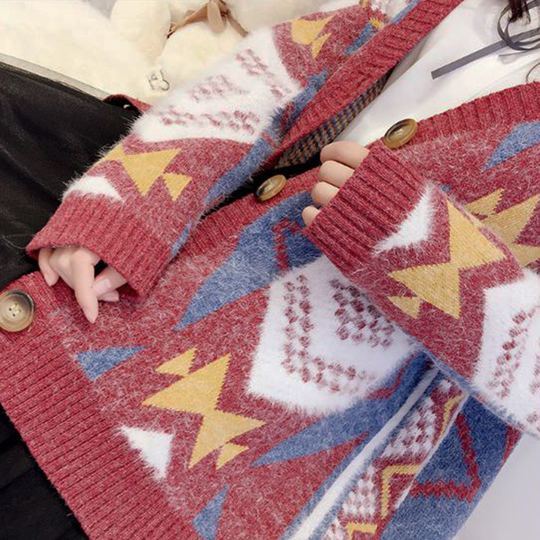 Premium Cardigan เสื้อคลุมไหมพรมขนนุ่ม คอวี ถักลายสไตล์วินเทจ (12273B)