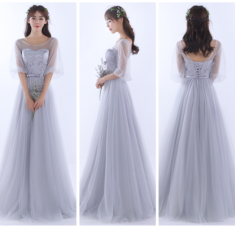 Pre-order ชุดเพื่อนเจ้าสาว สีเทา กระโปรงตาข่าย เชือกผูกหลัง