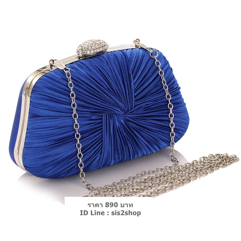 พร้อมส่ง Evening Clutch กระเป๋าออกงาน แบบอัดพลีทจับจีบผาซาติน คริสตัลสวยหรู ทรงกระทัดรัด มาพร้อมสายสะพายสั้น/ยาว