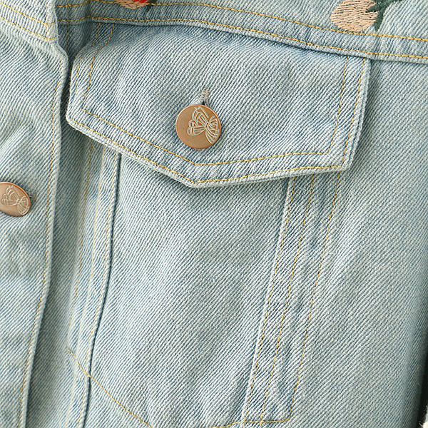 เสื้อแจ็คเก็ตยีนส์ตัวสั้น แขนยาว ปักลายดอกไม้วินเทจ (12108LM)