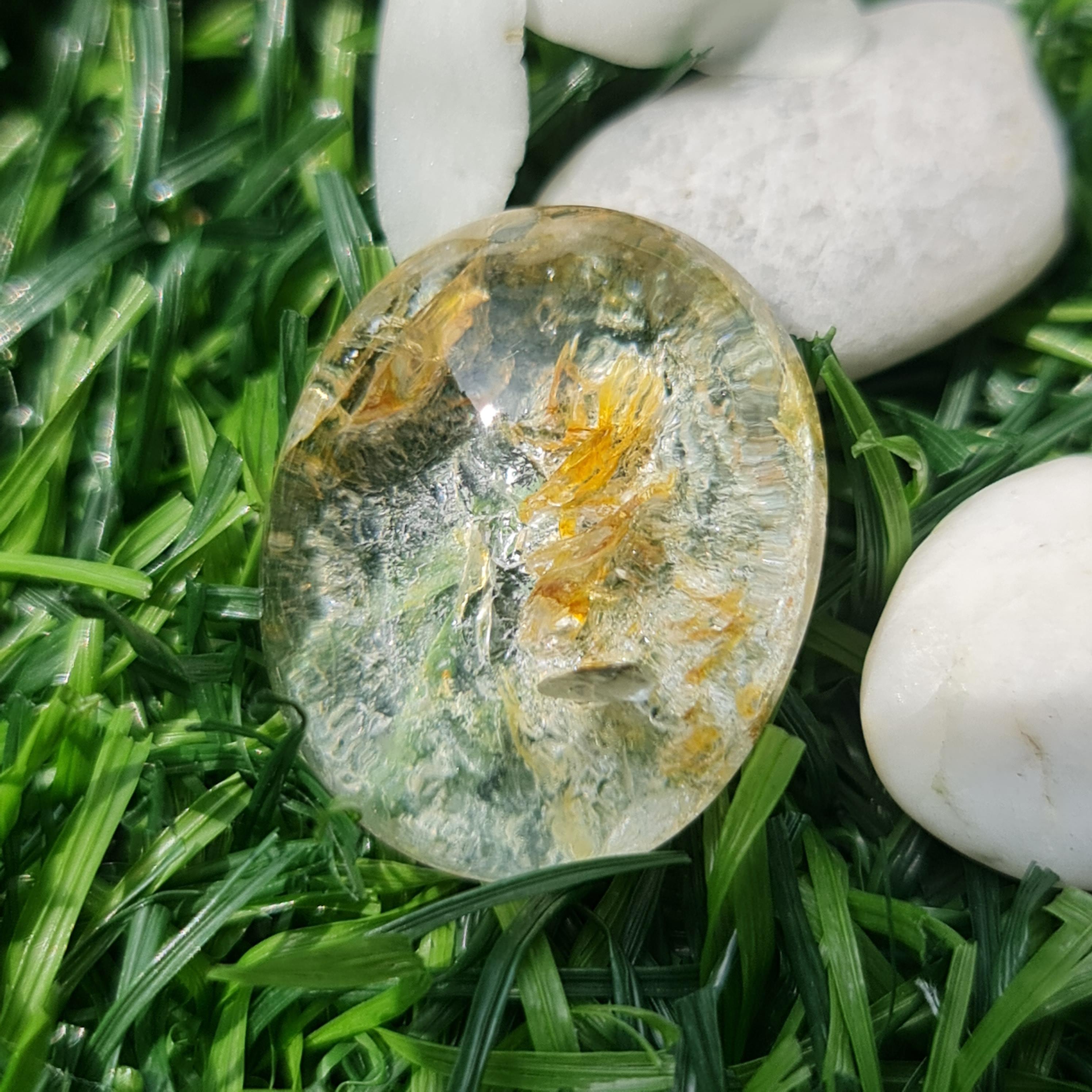 โป่งข่าม ควอตซ์ Rutilated Quartz 31.59 กะรัต Cts. พลอยแท้ อัญมณีมงคลประจําวันเกิด เครื่องประดับพลอย