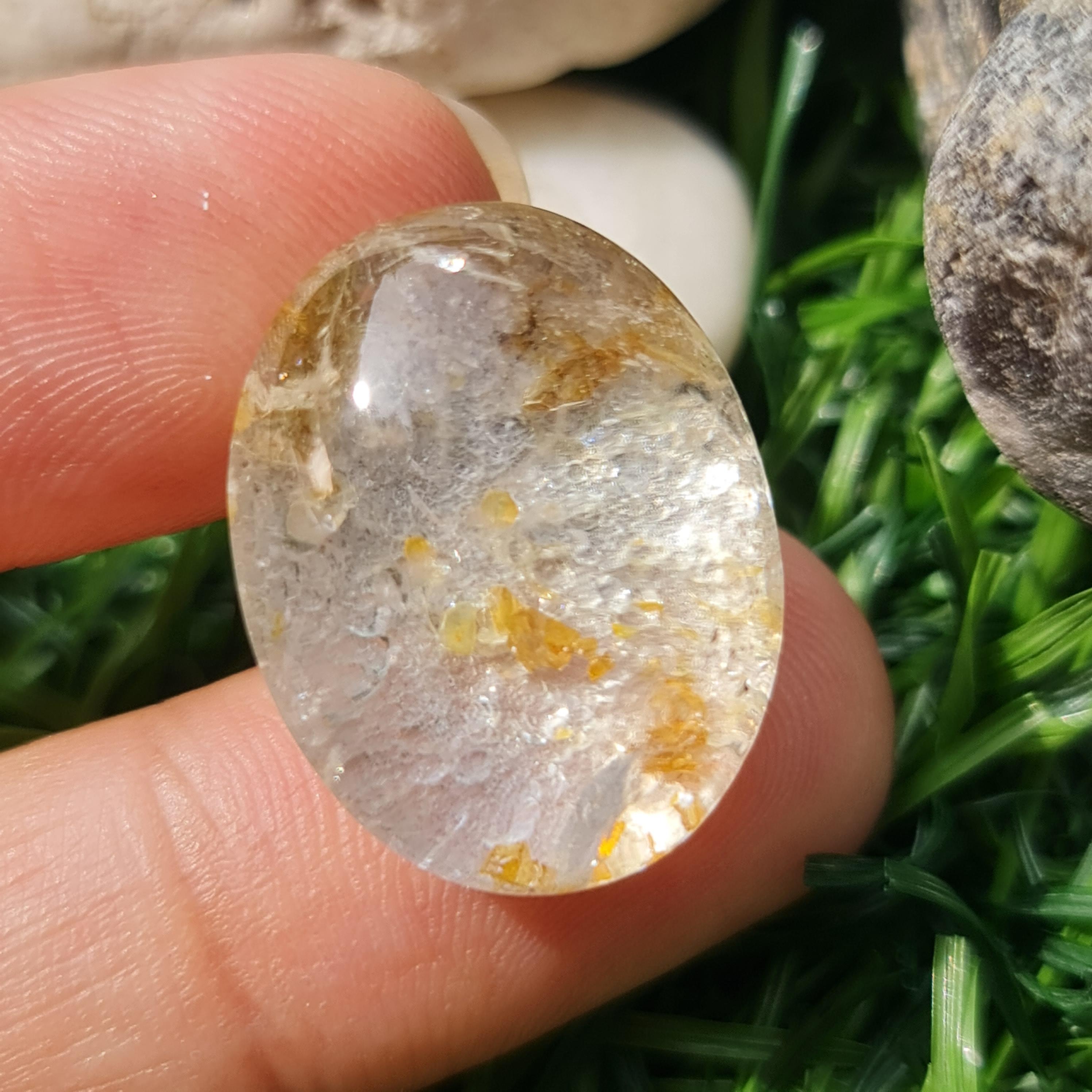 โป่งข่าม ควอตซ์ Rutilated Quartz 27.17 กะรัต Cts. พลอยแท้ อัญมณีมงคลประจําวันเกิด เครื่องประดับพลอย