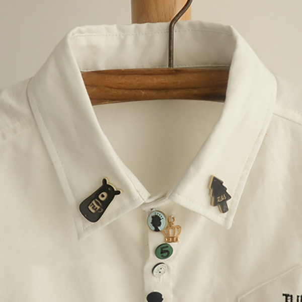 เสื้อเชิ้ตแขนยาว แต่งกระดุมปักลายวินเทจ (12149LM)