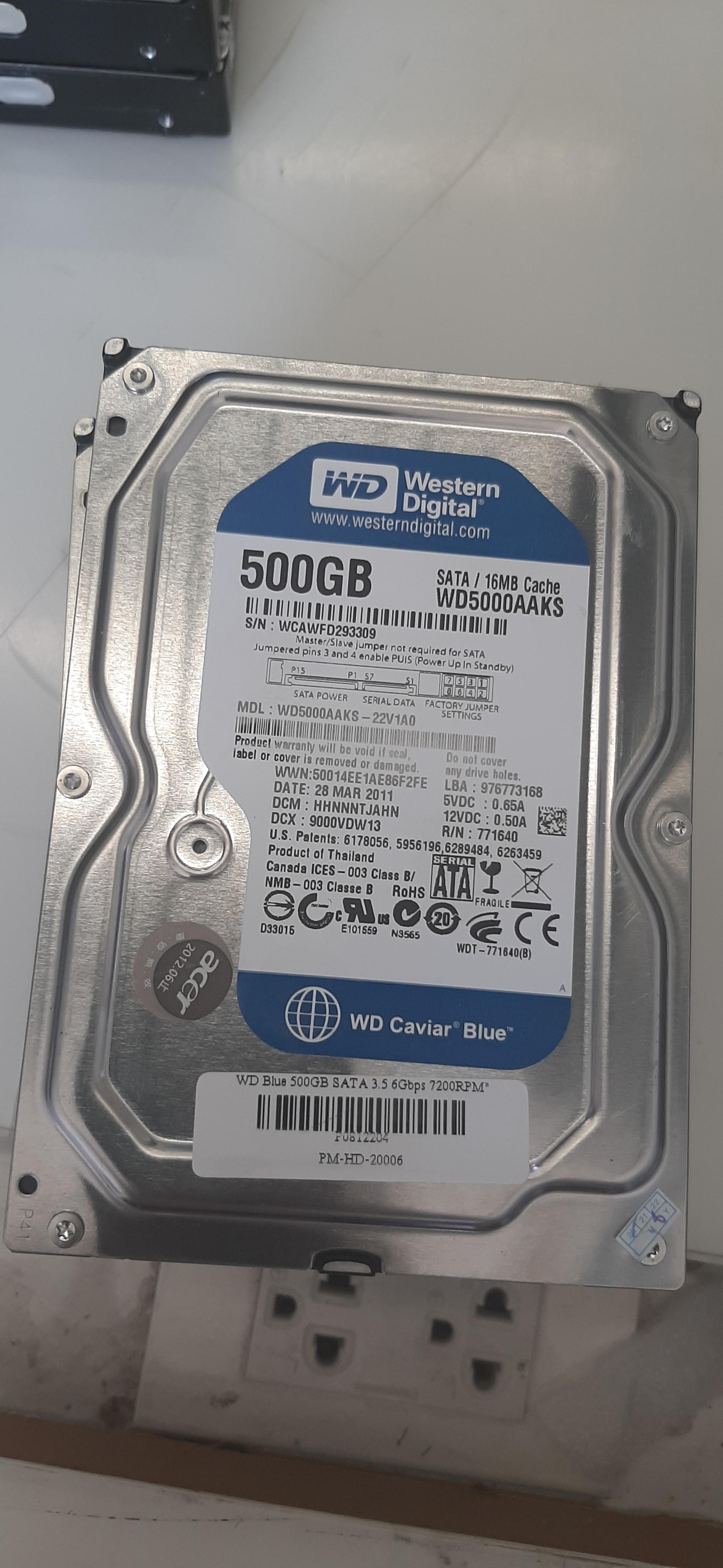 HDD WD Blue 500GB SATA 3.5 6Gbps 7200RPM" มือสอง พร้อมสาย Sata