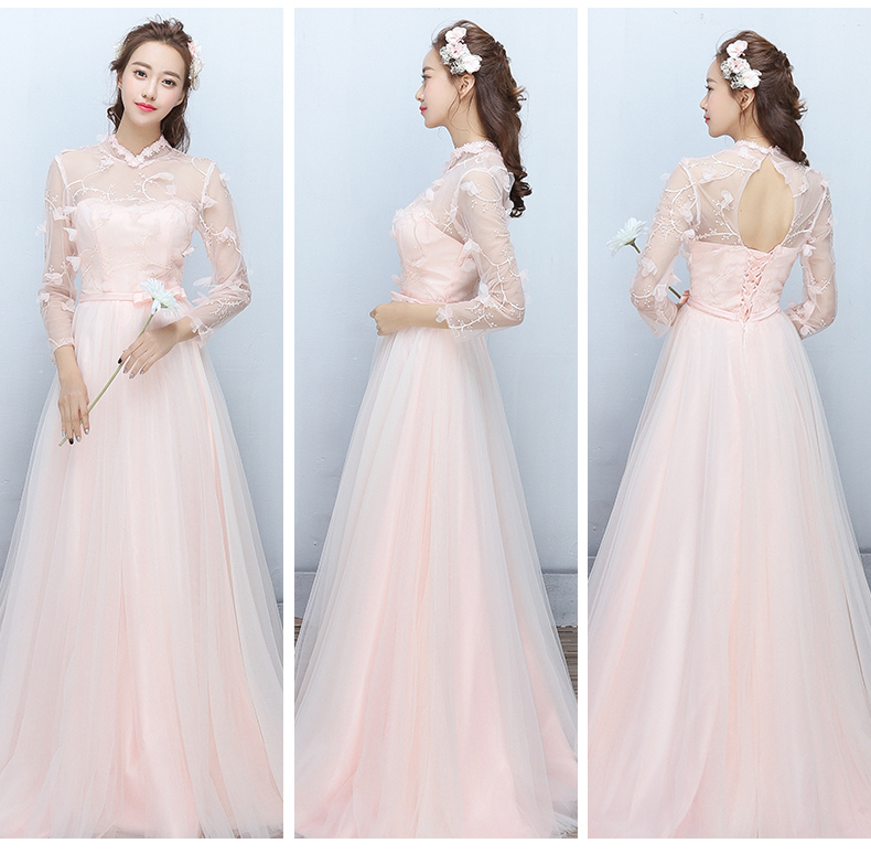 Pre-order ชุดเพื่อนเจ้าสาว สีชมพูโอรส กระโปรงตาข่าย เชือกผูกหลัง