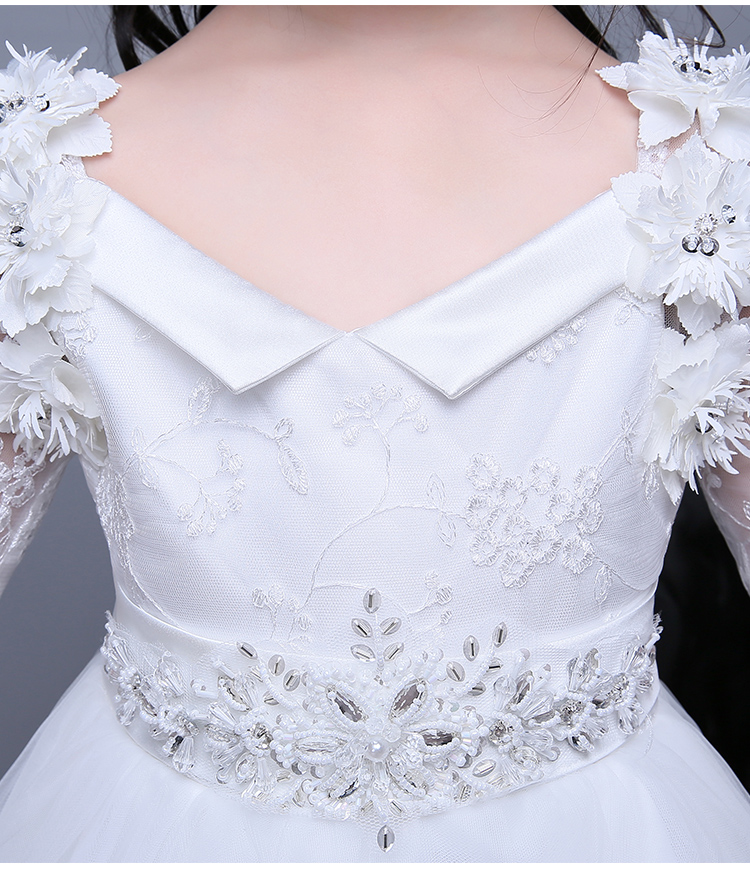 Pre-order ชุดราตรีเด็ก ชุดออกงาน ชุดกระโปรง สไตล์เจ้าหญิง แขนยาว คอกว้าง แต่งลูกไม้ กระโปรงตาข่ายฟู มีซิปหลัง